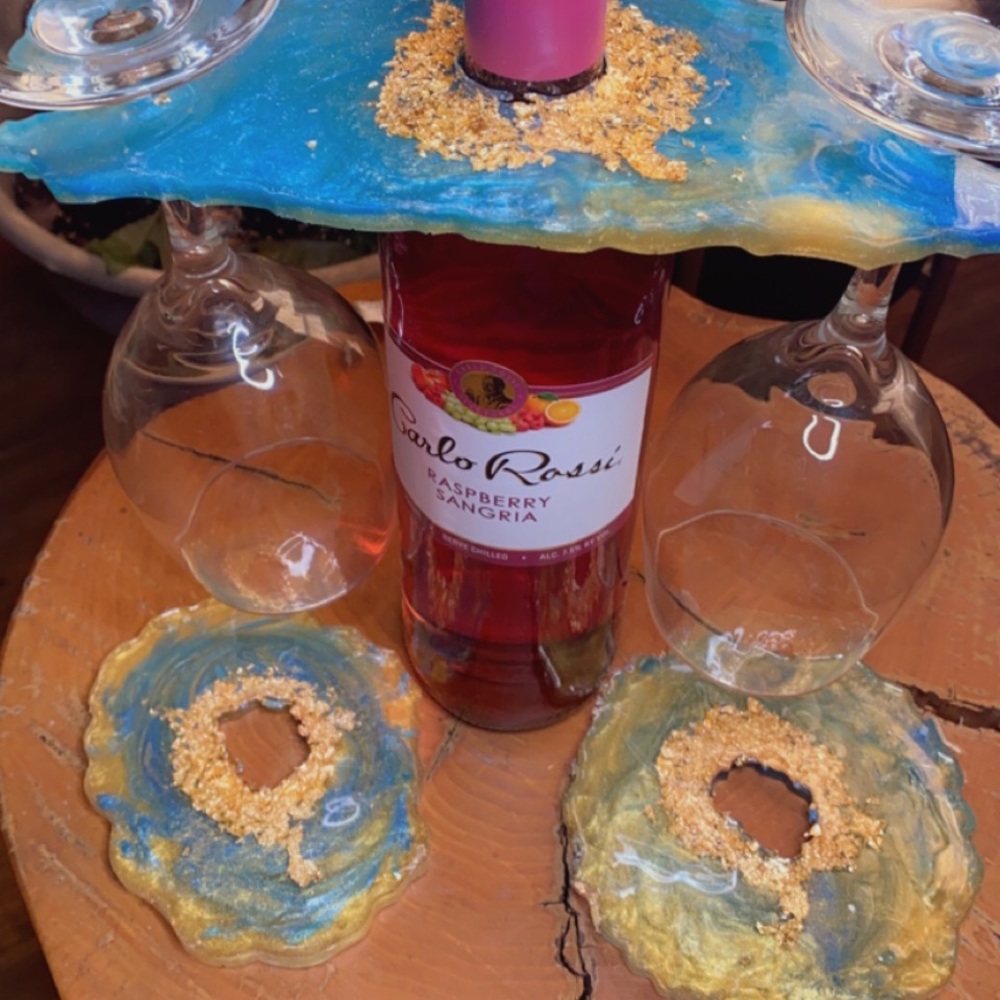 Wine bottle holder and coaster set